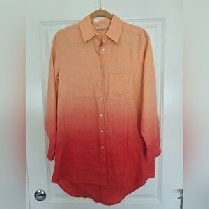 SoftSurroundings Orange and Red Ombre Button-Up Shirt‎ Size S